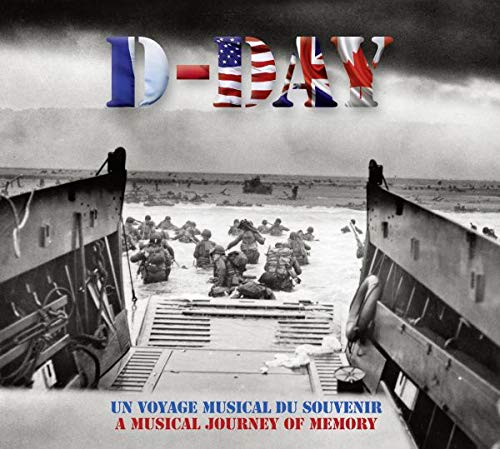 "D-Day" music CD cover featuring soldiers landing from a ship during WWII.
