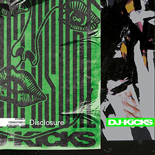 Vinyl record cover with green and black striped design, text “Disclosure” and “DJ-KICKS”.