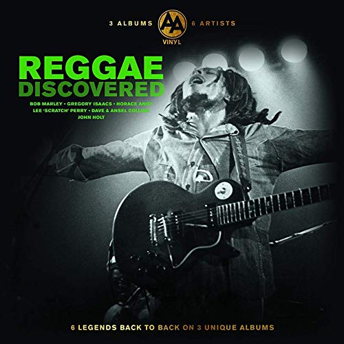 Reggae album cover featuring Bob Marley playing guitar in black and white.