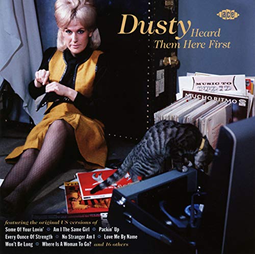CD cover featuring Dusty Springfield with a cat and vinyl records.
