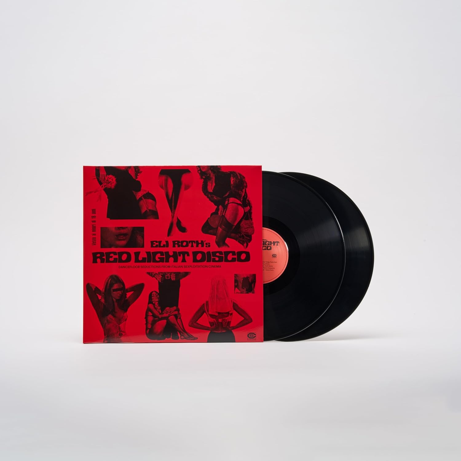 Red vinyl record and cover with red and white Italian exploitation film imagery.