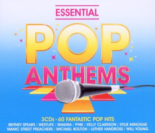 CD cover for “Essential Pop Anthems” with a microphone and artist names.