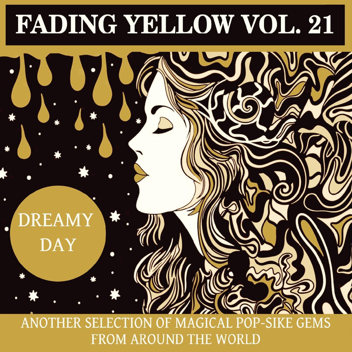 CD cover: woman’s face in gold, with dripping shapes and stars.