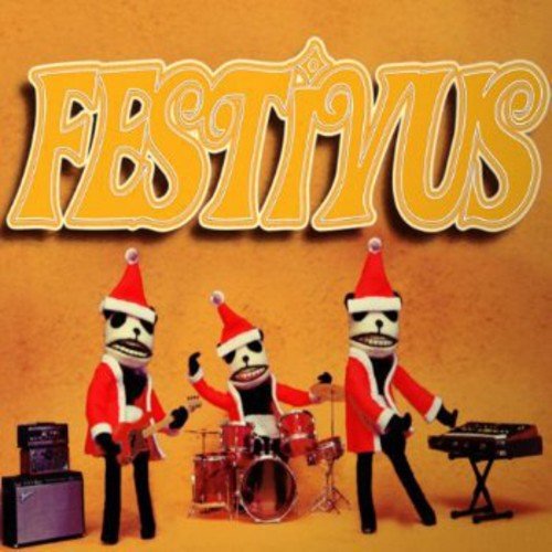 Festivus" CD cover with cartoon panda musicians in Santa hats.