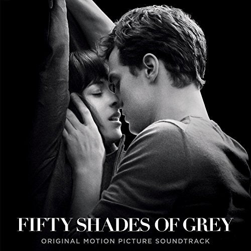 "Fifty Shades Of Grey" soundtrack CD cover, black and white romantic image.