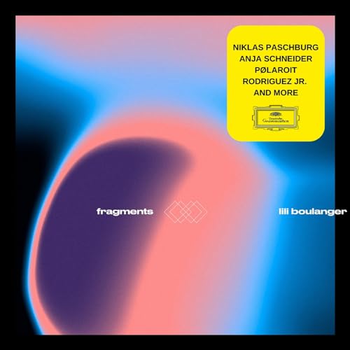 Vinyl record cover with abstract pink and blue blur, yellow sticker.