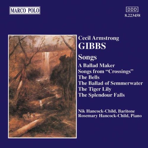"CD cover with a painting of a forest and waterfall on a blue background."