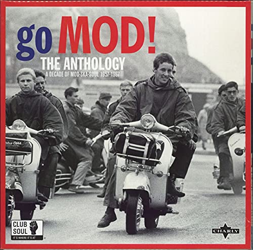 Record cover featuring a group of 1960s scooter riders in black and white.
