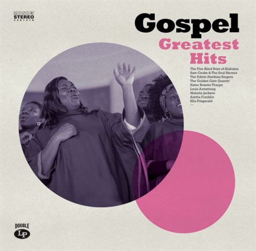 Gospel Greatest Hits" vinyl record cover with a pink and brown design.