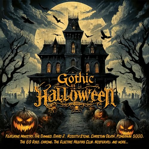 CD cover: haunted house, pumpkins, bats, and the title "Gothic Halloween".