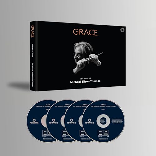 Four-disc CD set, "Grace - The Music of Michael Tilson Thomas," with case.