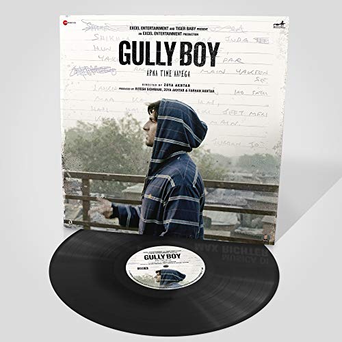 Gully Boy" soundtrack vinyl record with album cover featuring a man in a hoodie.