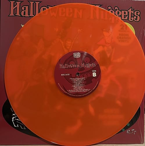 Orange vinyl record labeled “Halloween Nuggets” inside a dark red sleeve.