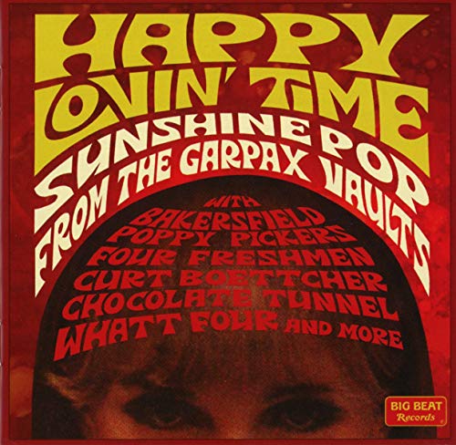 CD cover for “Happy Lovin’ Time” with yellow text on a red background.