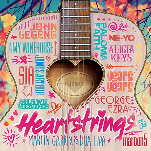 CD cover for “Heartstrings” featuring artist names around a guitar.
