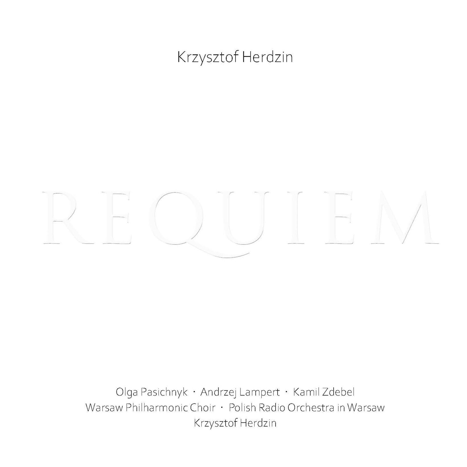 CD cover for "Requiem" by Krzysztof Herdzin, with white text on light background.