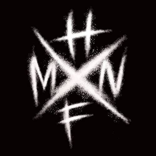 White spray-painted letters and a large X on a solid black background.