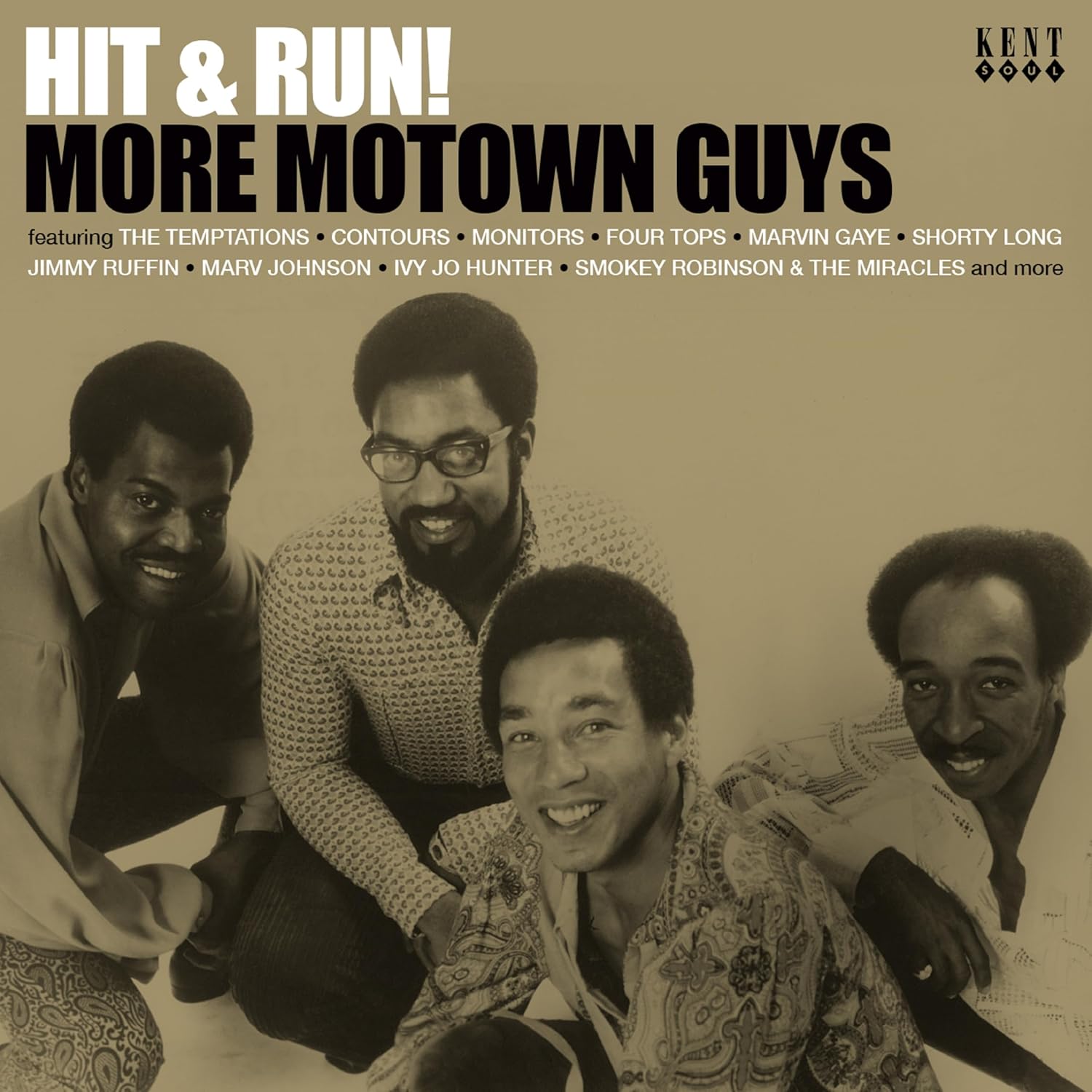 CD cover for “Hit & Run! More Motown Guys” featuring a group portrait.