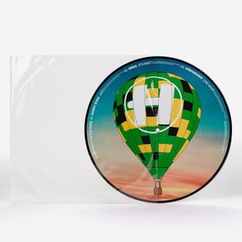 Vinyl record with a green and yellow hot air balloon design.