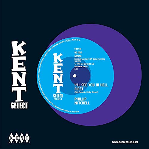 Vinyl record with blue label and purple outer ring on a dark background.