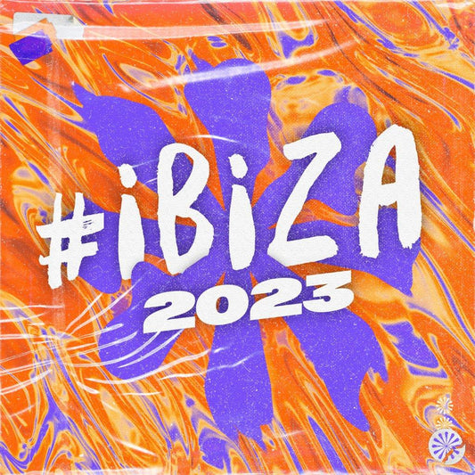 Ibiza 2023 vinyl record cover with purple and orange abstract design.
