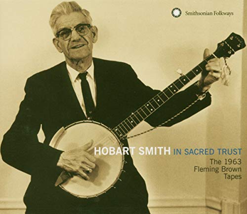 Hobart Smith with banjo on CD cover, sepia tone, Smithsonian Folkways.