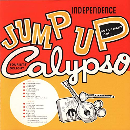 CD cover for “Independence Jump Up Calypso” with retro typography and a steelpan.
