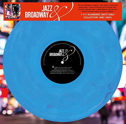 Marbled blue vinyl record for "Jazz & Broadway" with label detail.