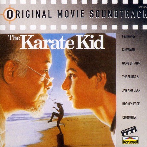 The Karate Kid" soundtrack CD cover featuring Pat Morita and Ralph Macchio.
