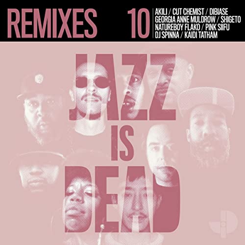 Album cover featuring a collage of artist portraits overlaid with the text JAZZ IS DEAD.