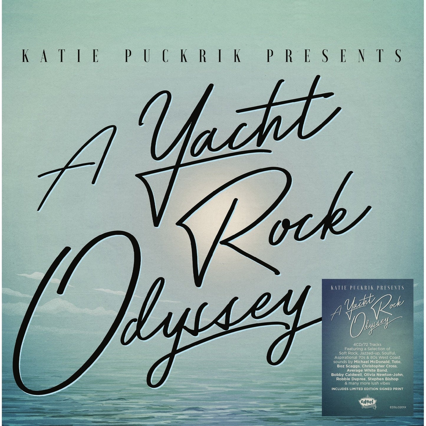 CD cover for “A Yacht Rock Odyssey” with white script on navy blue.