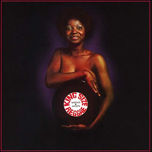 "Album cover with a pregnant woman holding her belly, 'King Size Reggae' text overlay."