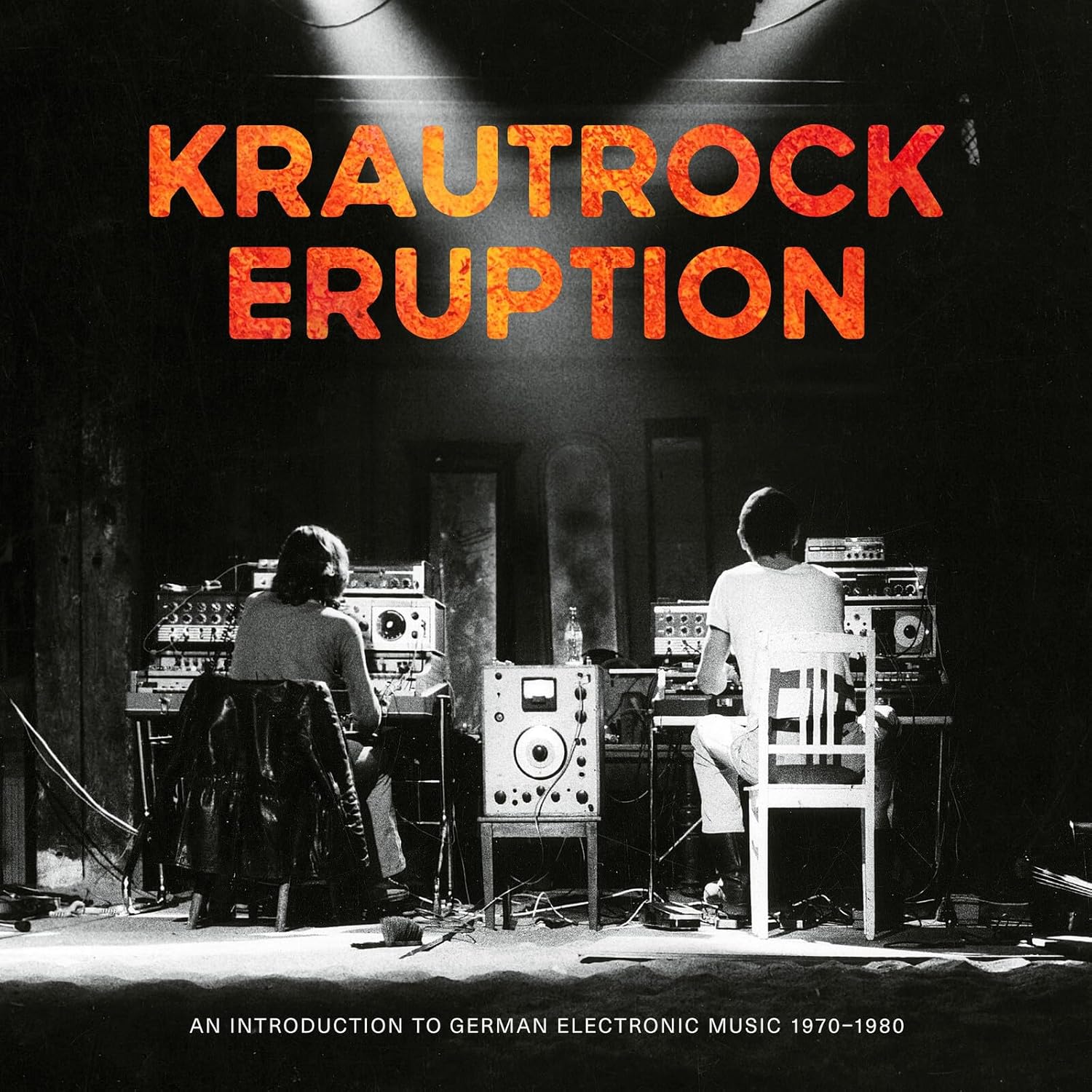 Krautrock Eruption vinyl album cover: two figures with vintage electronic music equipment.