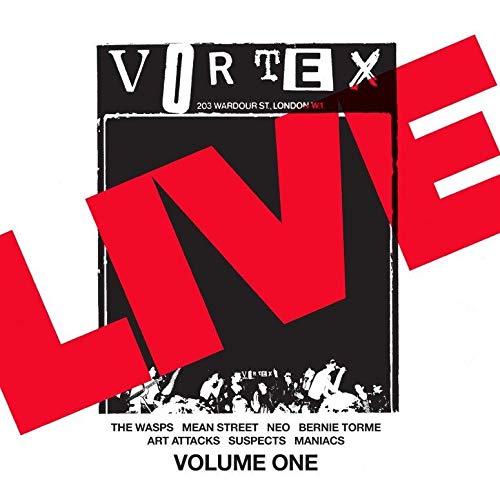 Vinyl record cover: black background with bold red “LIVE” and band names.