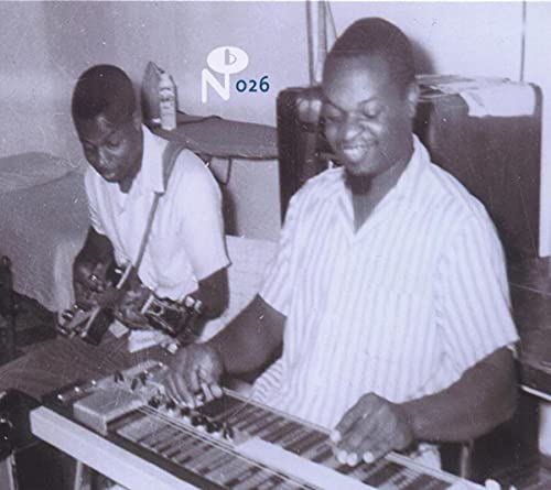 Sepia-toned photo of two men playing stringed instruments indoors.