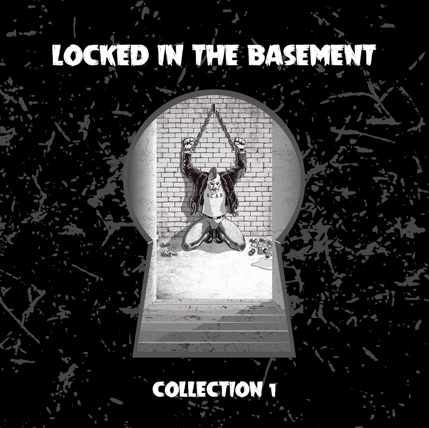 Album cover: grayscale image of a figure chained within a brick doorway.