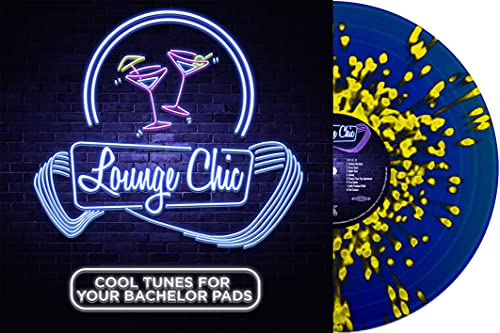 Lounge Chic" vinyl record cover with neon sign and yellow splatter design.