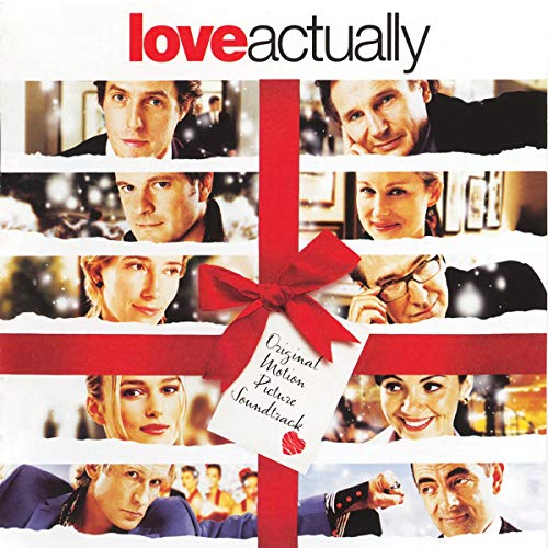“Love Actually” soundtrack album cover with film stills and a red ribbon.