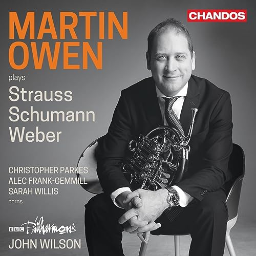 CD cover featuring Martin Owen with a French horn, classical composers listed.