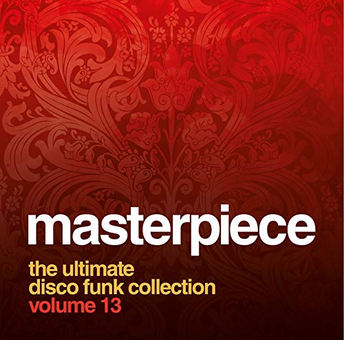 Red ornate background with white text: "masterpiece" and "the ultimate disco funk collection.