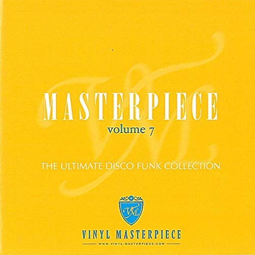 Yellow CD cover for “Masterpiece: The Ultimate Disco Funk Collection.”