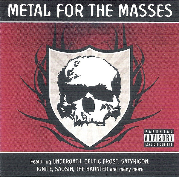 CD cover: red background, skull in shield, “Metal For The Masses II”.