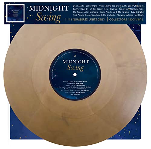 Marbled vinyl record with blue label, featuring artists like Sinatra and Martin.