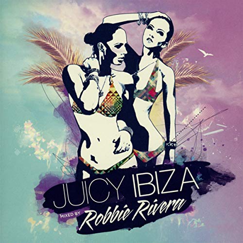 CD cover for “Juicy Ibiza 2014” featuring two women and palm leaves.