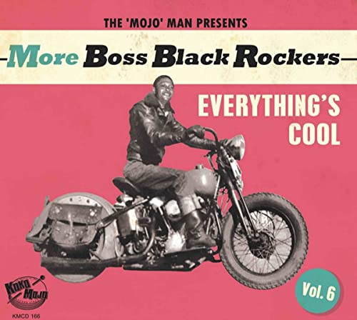 CD cover: Black motorcyclist in leather jacket, vintage style.