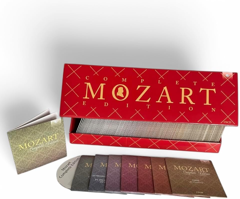 Mozart Complete Edition 170-CD box set with red storage box and multiple disc sleeves.