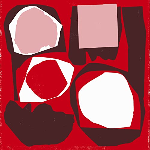 Red album cover with abstract geometric shapes in white, pink, and dark red.