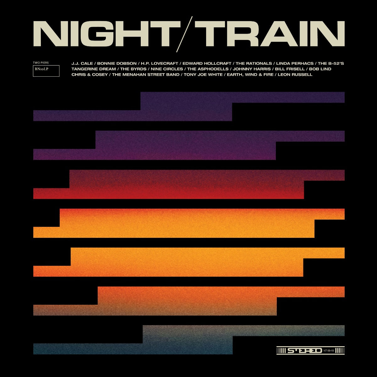Album cover with "NIGHT/TRAIN" text and a colorful, stylized sunset gradient landscape.