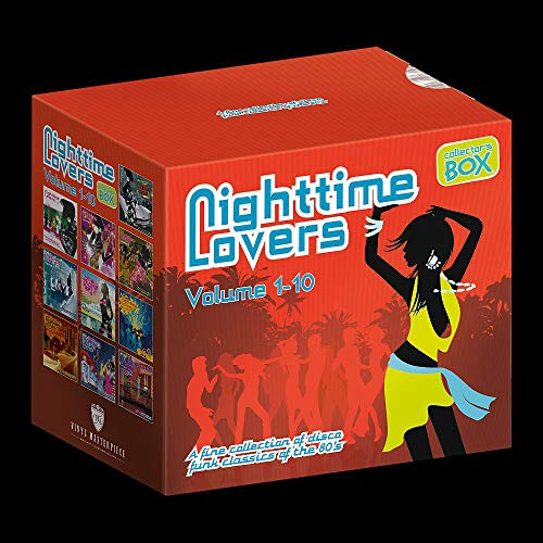Red CD box set, “Nighttime Lovers, Vols. 1-10,” with silhouetted figures.