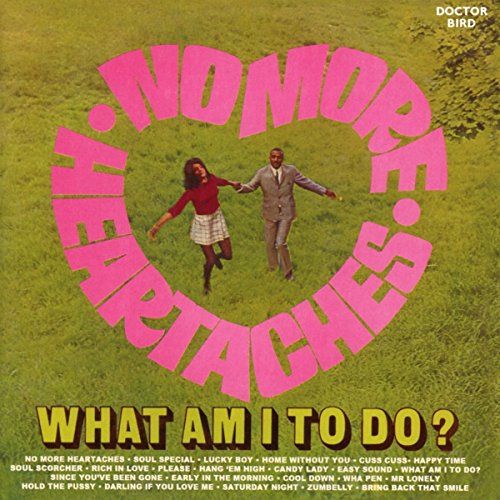 A man and woman run through a grassy field framed by large pink text.